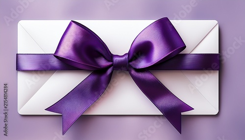 blank gift card with a purple satin ribbon bow isolated on a white background an invitation envelope with a text space png