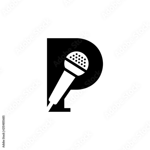 Minimalist Letter P Logo Design with Integrated Microphone Icon for Podcast Branding
