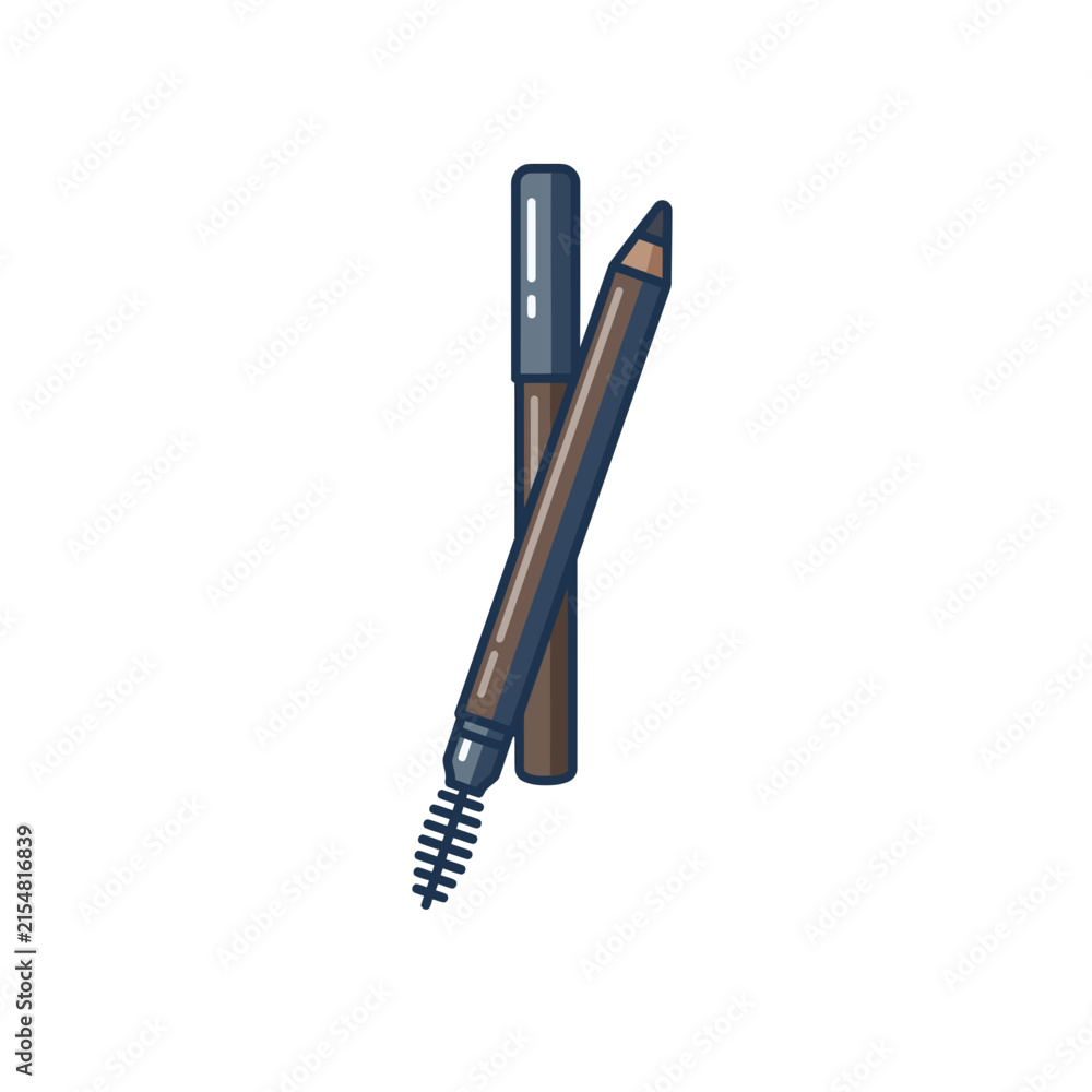 Naklejka premium Flat Design Eyebrow Pencil and Spoolie Brush Vector Icon