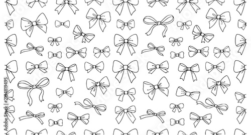 Hand Drawn Ribbon Bow Doodle Seamless Pattern Minimal Monoline Vector
