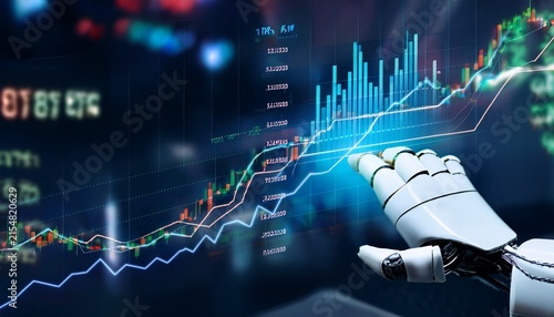 robotic hand analyzing financial market trends with artificial intelligence