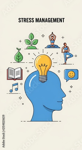 Creative illustration of stress management techniques and ideas.