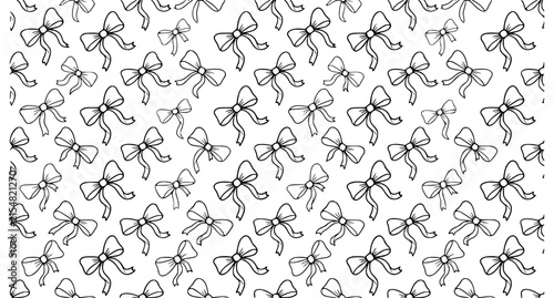 Hand Drawn Bow Ribbon Seamless Pattern Monoline Doodle Outline Vector