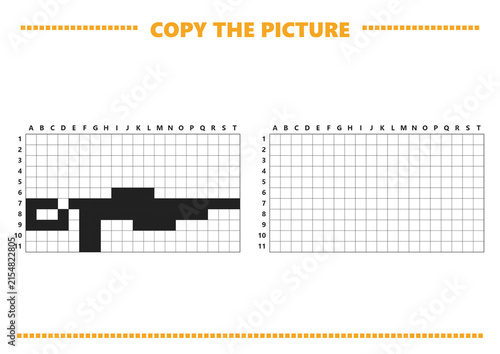 Kids activity game for copying pictures with grid and instructions  