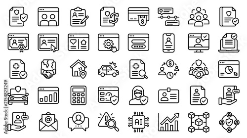 Insurtech Digital Insurance Services Claims and Policy Management Icon Set