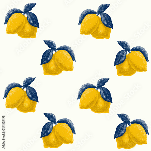 Mediterranean style seamless vector pattern with hand drawn lemons