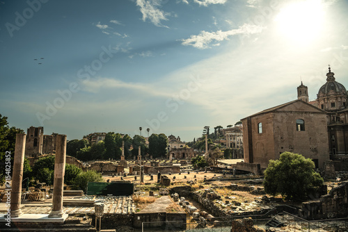 Canvastavla Archaeological Excavation Site of Foro Romano under Sunny Sky in Rome, Italy