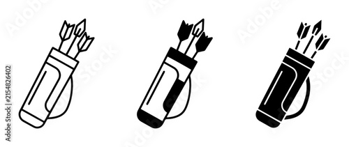 Quiver with Arrows Icons, Archery Equipment Set, Sport and Hobby Vector Graphics