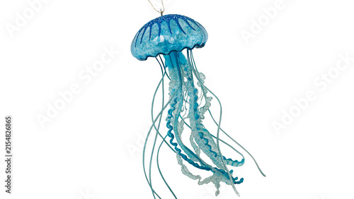 Beautiful glowing blue underwater jellyfish marine wildlife fauna creature graphic asset isolated on transparent background