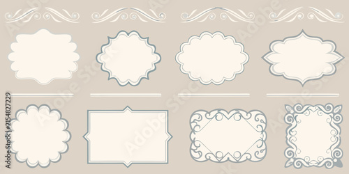 Ornate label frames and dividers showcase a vintage vector style