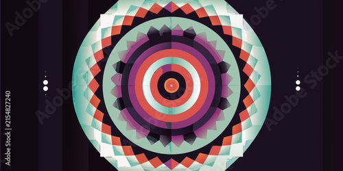 Concentric circles with jagged edges form a colorful vector pattern