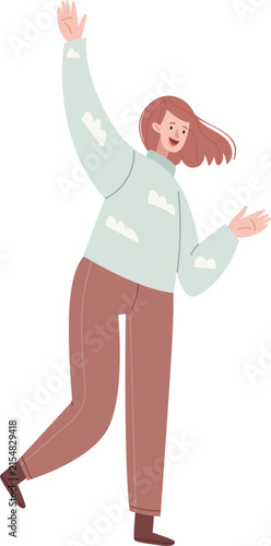 Happy Woman Waving Hand Vector Illustration