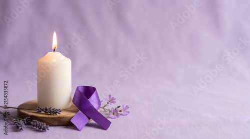 International Overdose Awareness Day Memorial Candle and Purple Ribbon, Remembrance and Prevention
