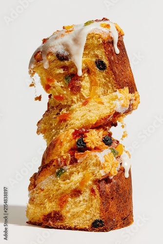 Glazed Fruit Bread Leaning Stack on White Background