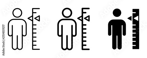 Human Figure and Ruler Icons, Measuring Height and Growth, Simple Vector Graphics
