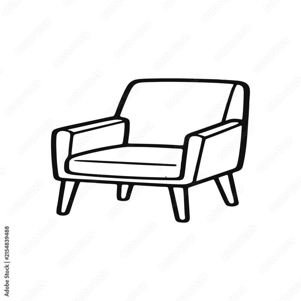 Fototapeta premium Modern Armchair Line Art Illustration Isolated on Transparent Background
