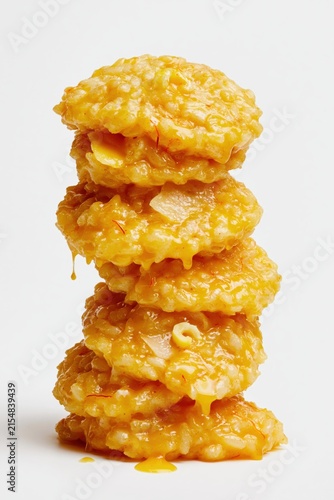 Saffron Risotto Close Up Stack on White Background