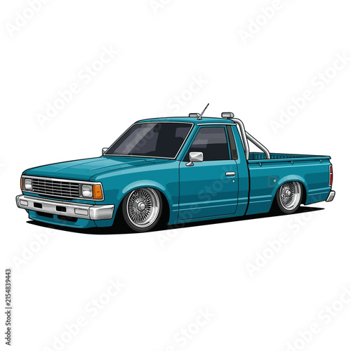 Retro Turquoise Lowrider Pickup Truck, Custom Vintage Automobile Art