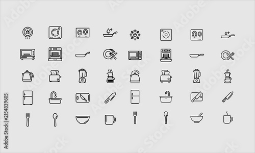 Принти на полотні Utensil flat line icons set