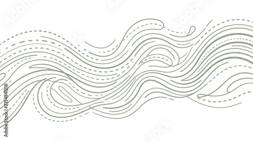 Minimalist abstract flowing line art waves on white background.