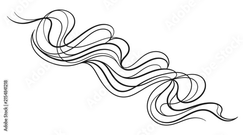 Minimalist abstract flowing black wave lines on white.