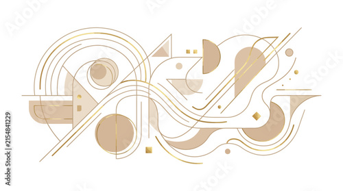 Minimalist abstract geometric line art in neutral beige tones.