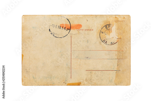 Blank backside of old postcard isolated on white, including clipping path