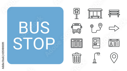 Bus stop icon set for public transportation and urban travel.
