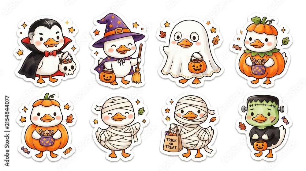 Fototapeta premium Cute halloween ducklings dressed in festive costumes