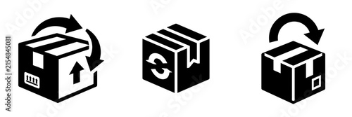 Set of Clean product exchange line symbol featuring a parcel with opposing curved arrows, modern return service and replacement workflow concept on transparent png background. Ai generated