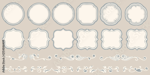Ornate cream colored frame set with decorative flourishes vector illustration