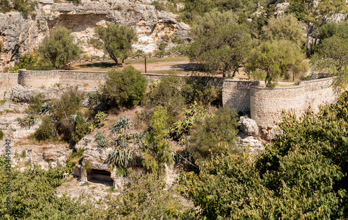 Panoramic View of Cava di Ispica Valley and Karst Canyon in the Iblei Mountains, Sicily, Italy