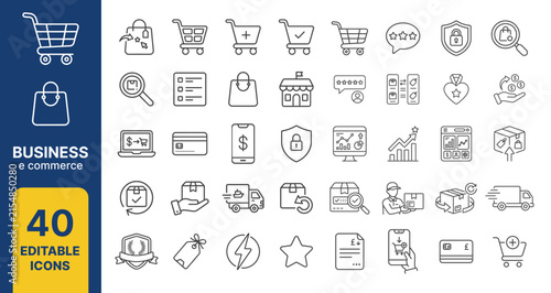 e commerce online business icon line style shopping editable stroke vector set