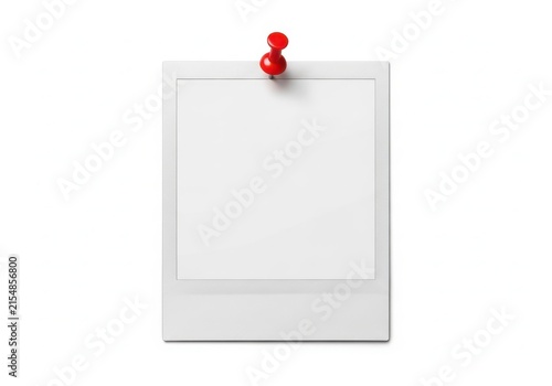 Blank white empty photo frame held by a red push pin