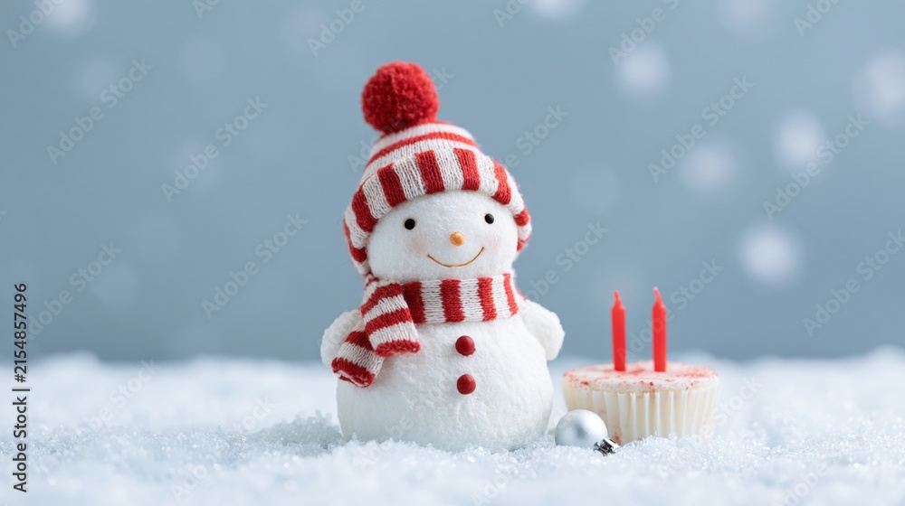 Fototapeta premium The Snowman in Red and White Cozy Winter Scene with Candles