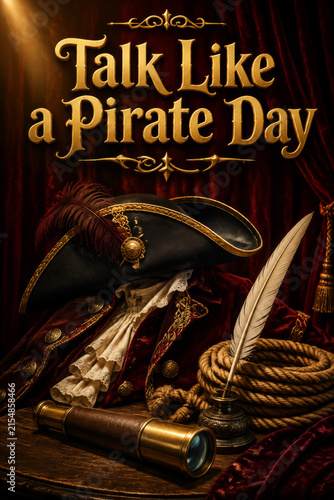 Elegant Talk Like a Pirate Day Poster with Captain Hat and Vintage Gear