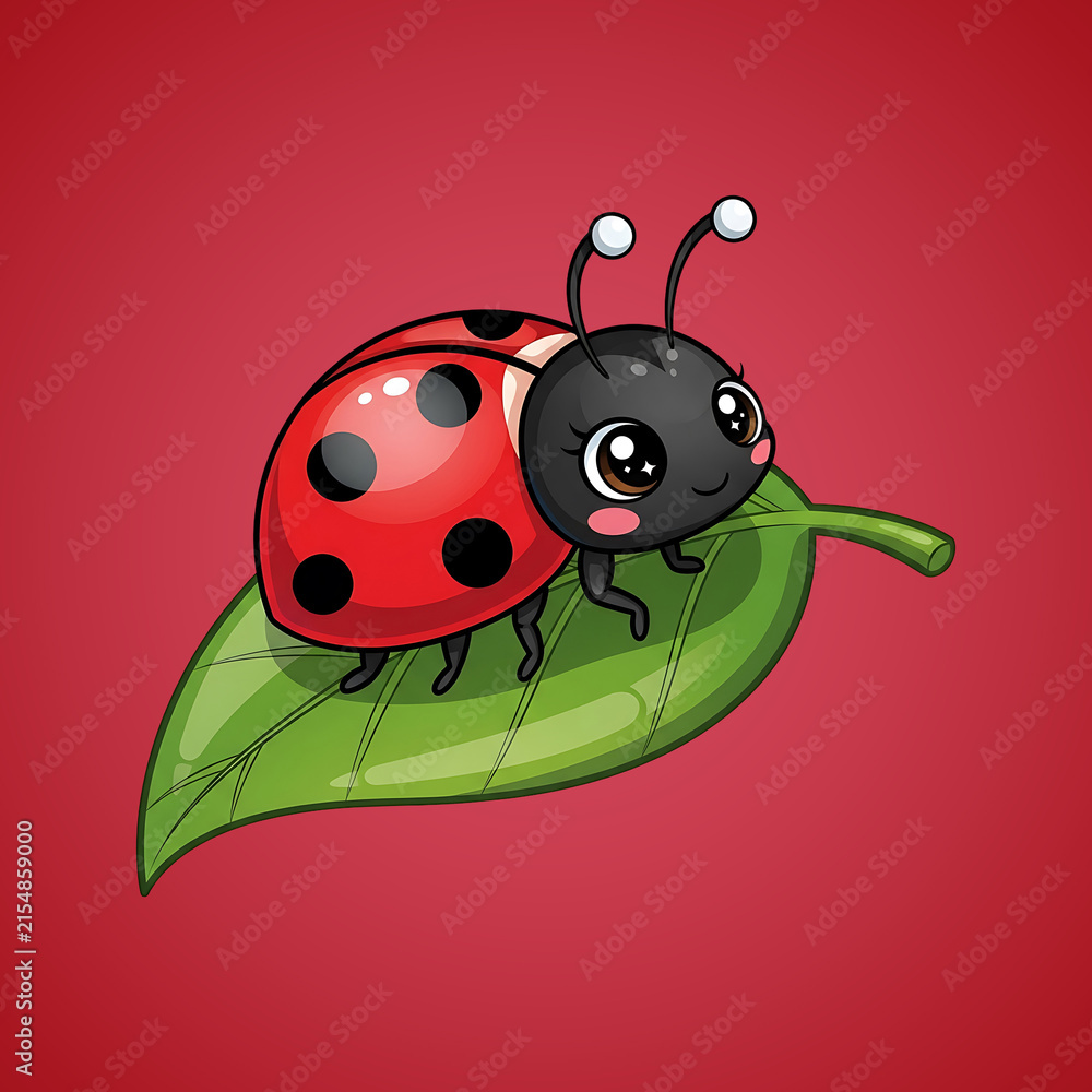 Fototapeta premium Cartoon snail character with green shell and pink body on red background
