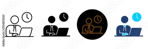 Businessman working on laptop with clock Vector