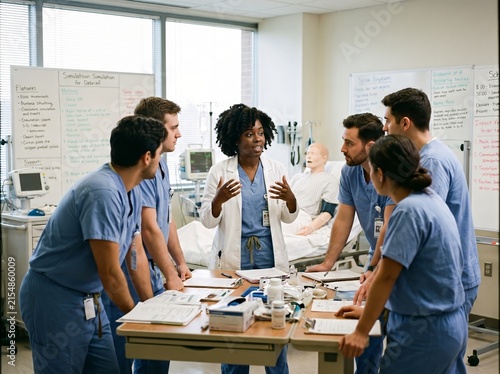 Black Instructor Leading Simulation Debrief with Trainees