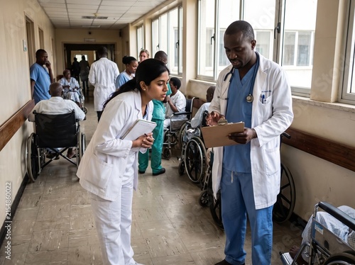 Medical trainee shadowing physician on hospital ward rounds