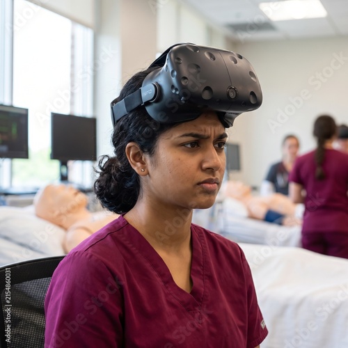 South Asian Medical Student Wearing VR Headset During Training