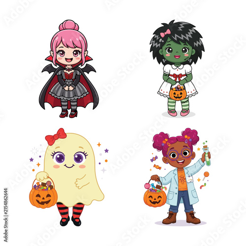 Fotografía A delightful collection of cute halloween characters featuring a vampire zombie