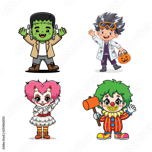 Cuadro en lienzo Cute cartoon collection of halloween characters including a monster scientist de
