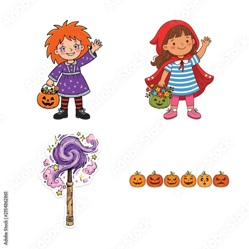Fotografía Charming halloween and fairy tale characters with candy and jack o lanterns illu