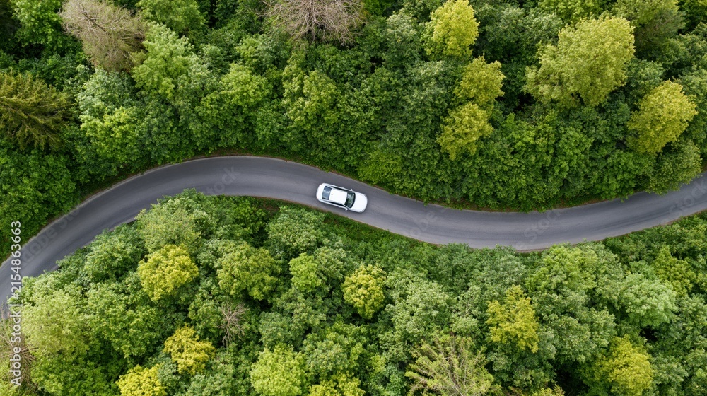Obraz premium The winding forest road through lush greenery and scenic curves