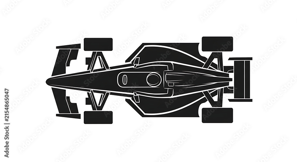 Fototapeta premium Formula 1 Racing Car Top View Black Silhouette Vector