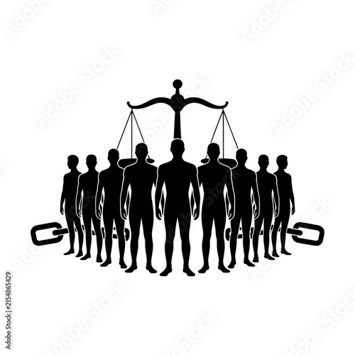 Silhouette of Businesspeople with Scales of Justice for Legal and Corporate Themes