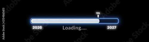 2027 glowing neon new year announcement with 0 to 100 percent number counting. new year transfer from 2026 to 2027 loading bar animation, Happy New Year 2027, year changing 2026 to 2027