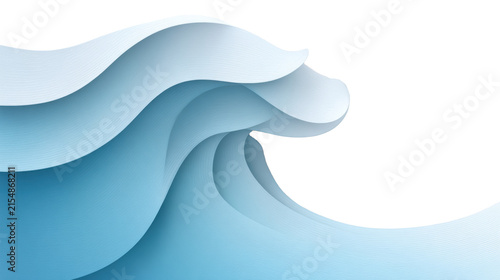Abstract layered paper wave background in soft blue and white with smooth 3D flowing curves