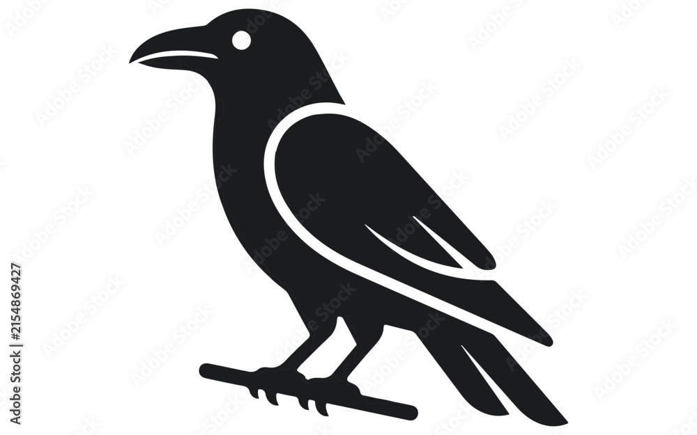 Fototapeta premium Minimalist Crow Vector Icon. Simple Raven Graphic Element. Black Bird Symbol for Logo Design, Apps, and Illustrations isolated on White Background